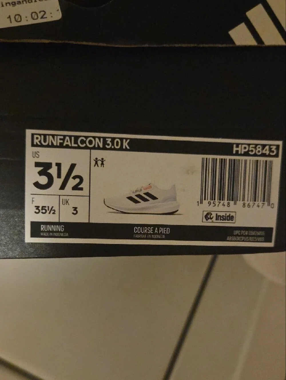 adidas Youth Runfalcon 3.0 K White Sneakers with Black Stripes and Orange Accent